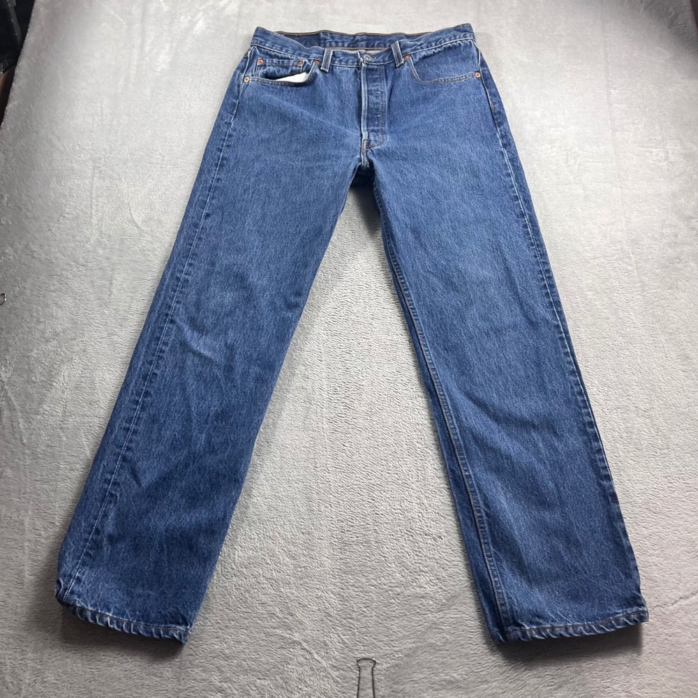 Vintage Levis 501xx Made in‎ USA Mens Blue Straight Leg Button Fly Jeans 35x33